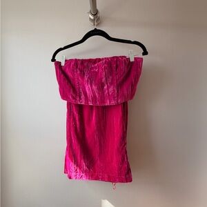 Nasty Gal Fuchsia Velvet Bandeau and Wide Leg Pants Set